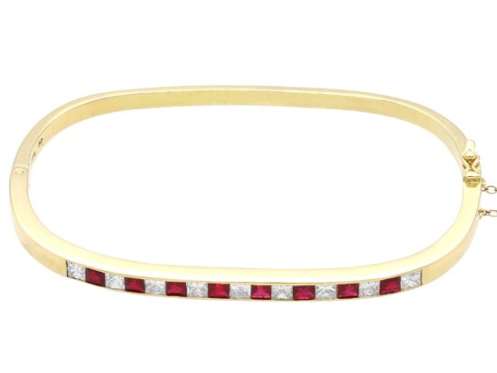 ruby and diamond yellow gold bangle