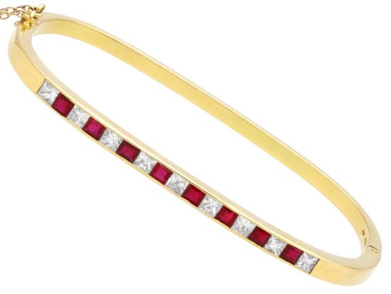 ruby and diamond yellow gold bangle