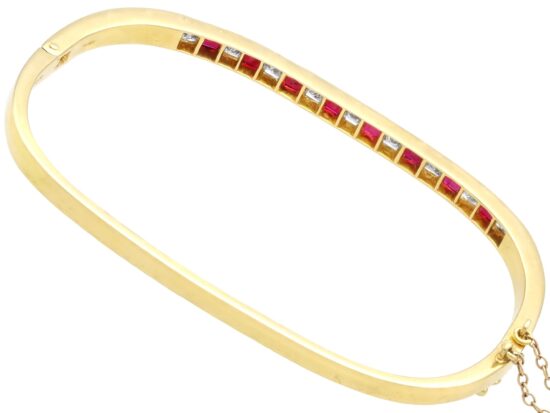 ruby and diamond yellow gold bangle back