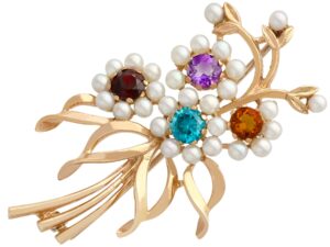 Multi Gemstone Pearl Brooch Front