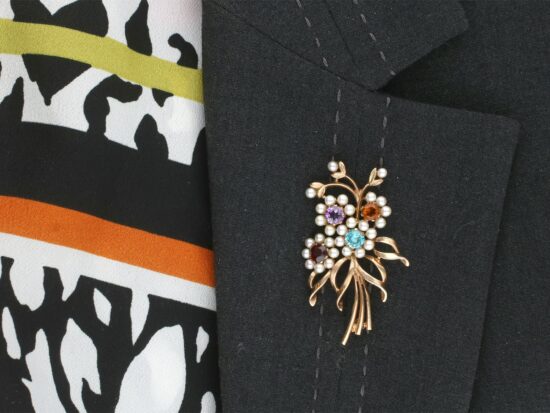Antique Gemstone Brooch Being Worn