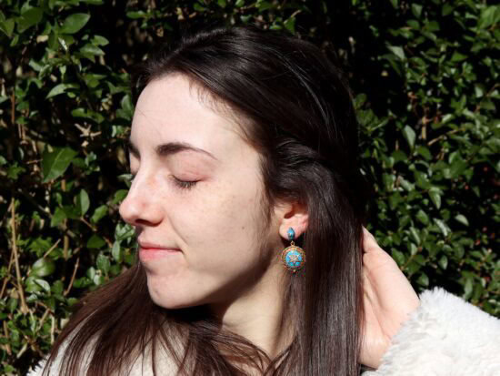 Turquoise Diamond Earrings in Ears