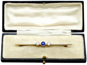 boxed Sapphire and Diamond Bar Brooch