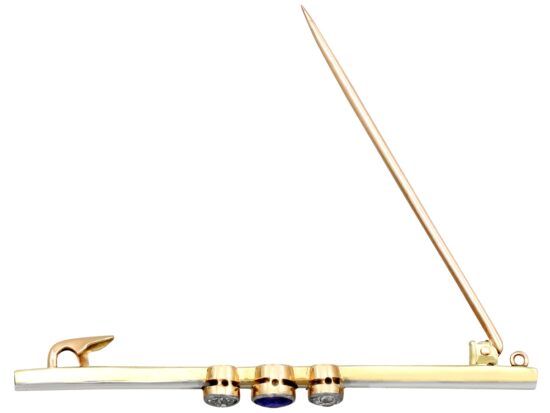 Sapphire and Diamond Bar Brooch open