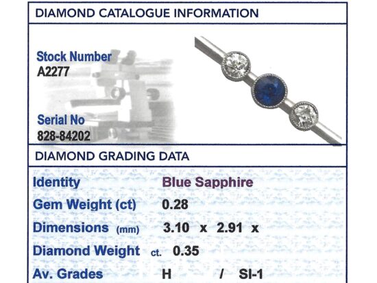 Sapphire and Diamond Bar Brooch grading card