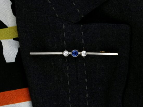 Sapphire and Diamond Bar Brooch wearing