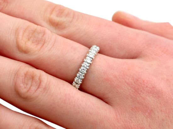 Vintage Diamond Eternity Ring in White Gold on hand