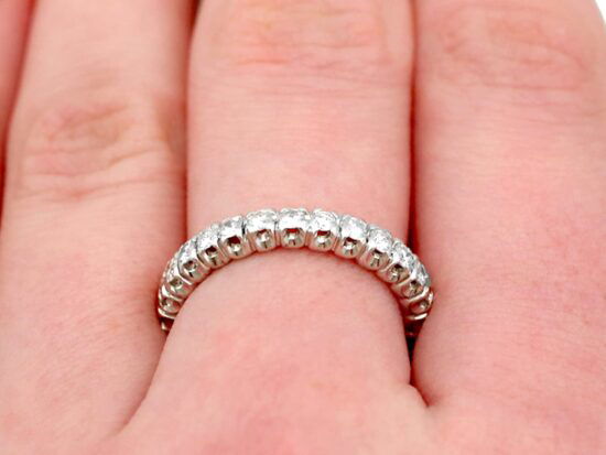 Vintage Diamond Eternity Ring in White Gold on finger