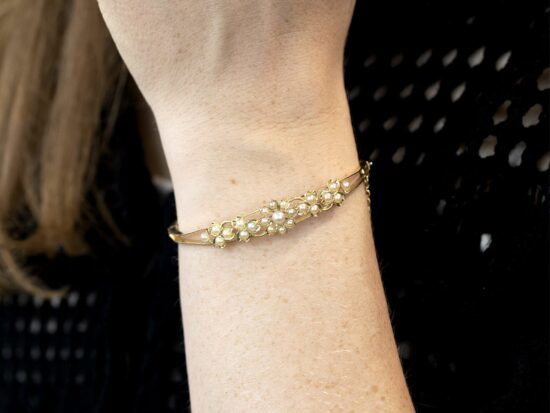 Victorian Seed Pearl Bangle On Wrist