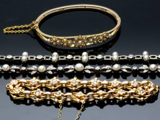 Yellow Gold and Pearl Bangles