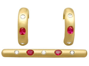 Ruby Earring and Brooch Set