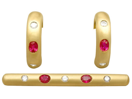 Ruby Earring and Brooch Set