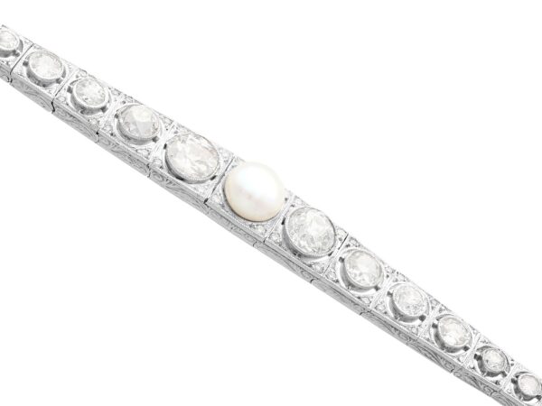 antique diamond and pearl line bracelet in white gold