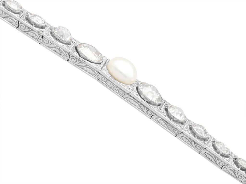 18k diamond and pearl line bracelet white gold