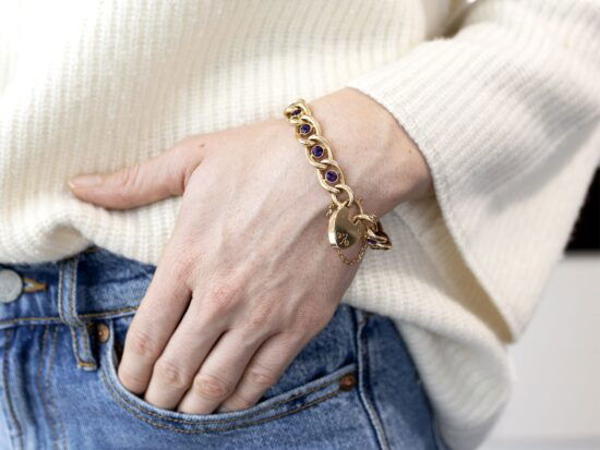 Amethyst Gold Bracelet On Wrist