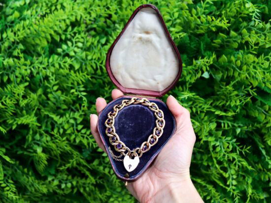 Antique Gold Amethyst Bracelet In Box Outsdide