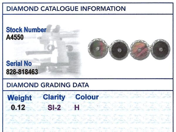 diamond mother of pearl cufflinks grading card
