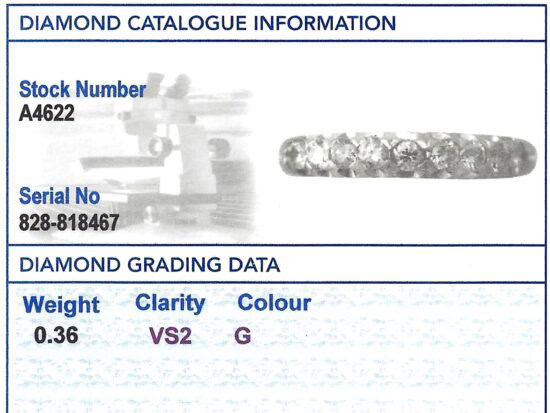 Vintage Half Eternity Ring in White Gold grading card