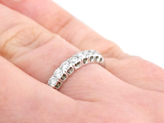Vintage Half Eternity Ring in White Gold on hand