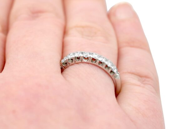 Vintage Half Eternity Ring in White Gold on finger