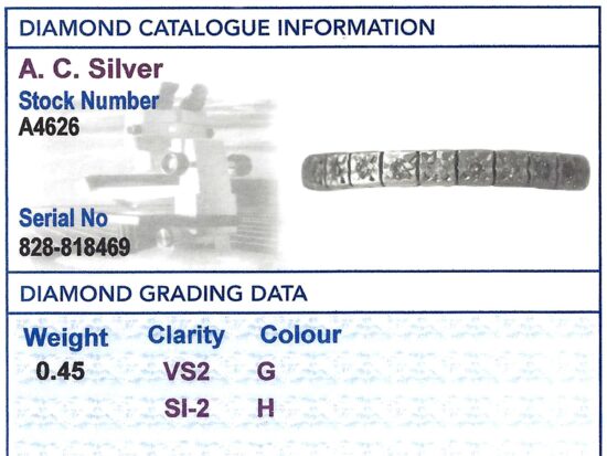 Vintage 18ct White Gold Full Eternity Ring grading card