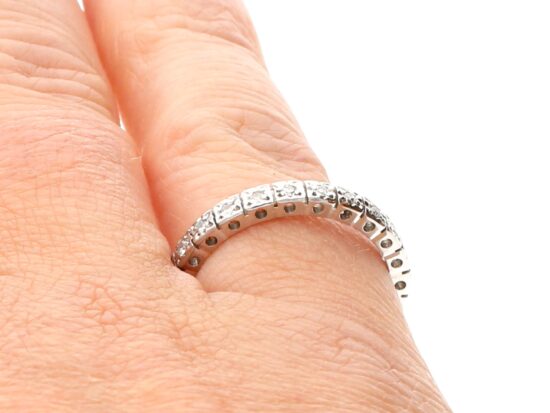 Vintage 18ct White Gold Full Eternity Ring on finger
