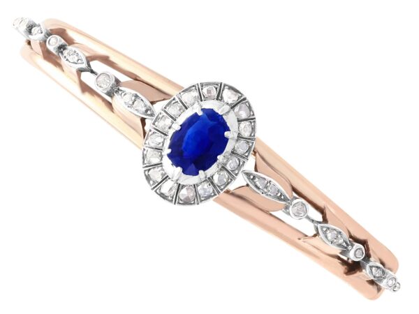 Antique Sapphire Diamond Rose Gold Bangle