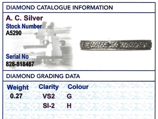 Full Diamond Eternity Ring Platinum grading card