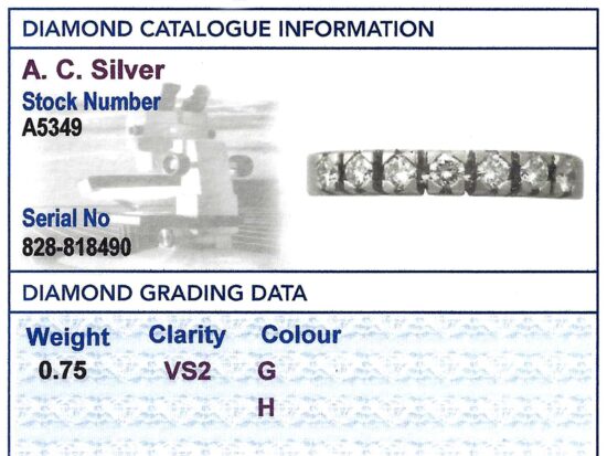 Seven Stone Diamond Eternity Ring grading card