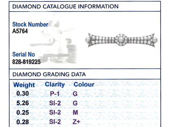 Diamond Bar Brooch grading card