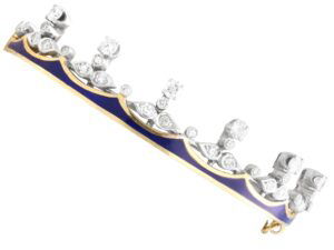 Antique Diamond Enamel Crown Gold Bangle