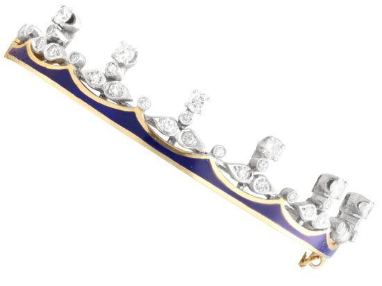 Antique Diamond Enamel Crown Gold Bangle