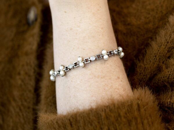 Vintage Diamond Pearl Platinum Bracelet