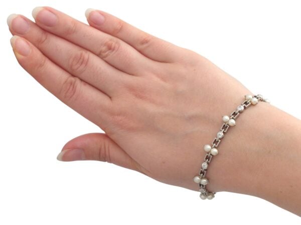 Pearl Diamond Platinum Bracelet On Wrist