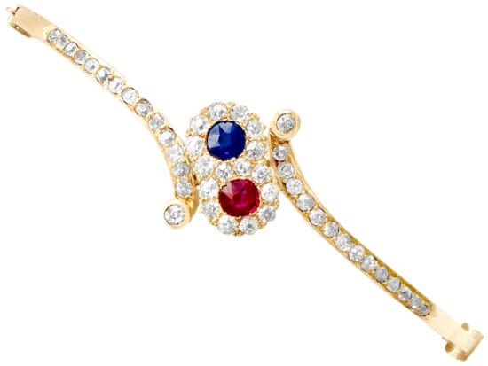 Antique Ruby Sapphire Diamond Gold Bangle