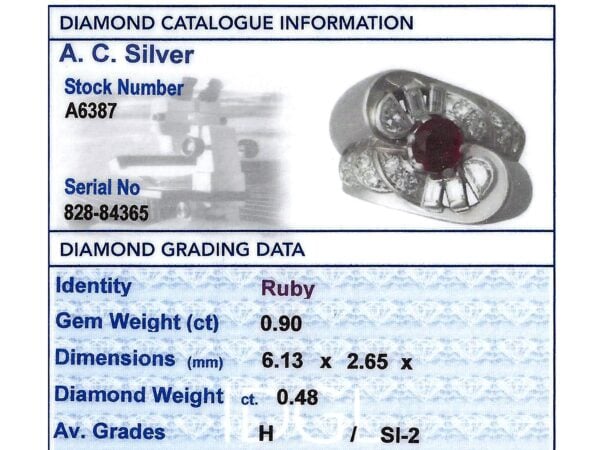 Vintage Ruby & Diamond Ring grading card