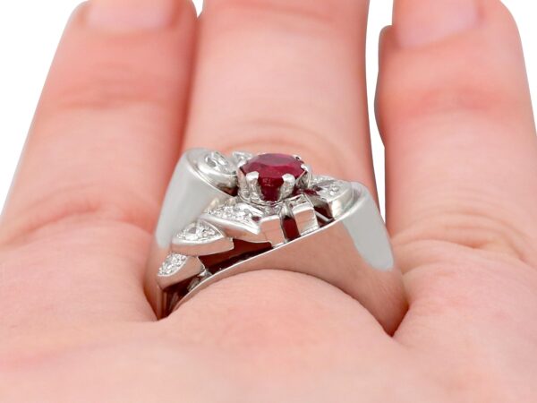Vintage Ruby & Diamond Ring on finger