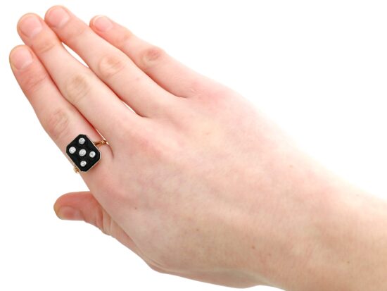 wearing Onyx and Diamond Ring