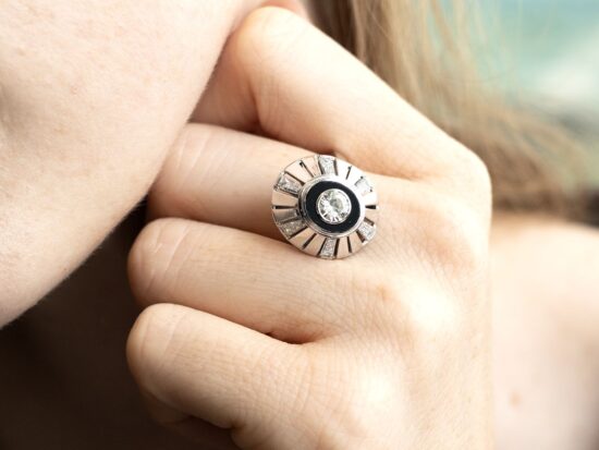 onyx diamond ring on hand