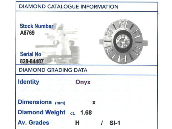 White Gold Black Onyx & Diamond Ring grading card