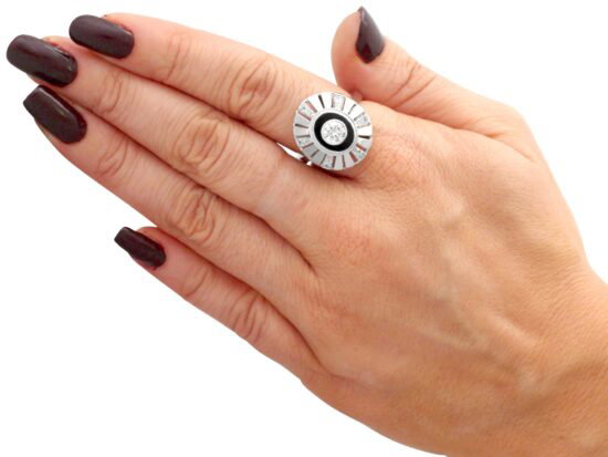 White Gold Black Onyx & Diamond Ring wearing