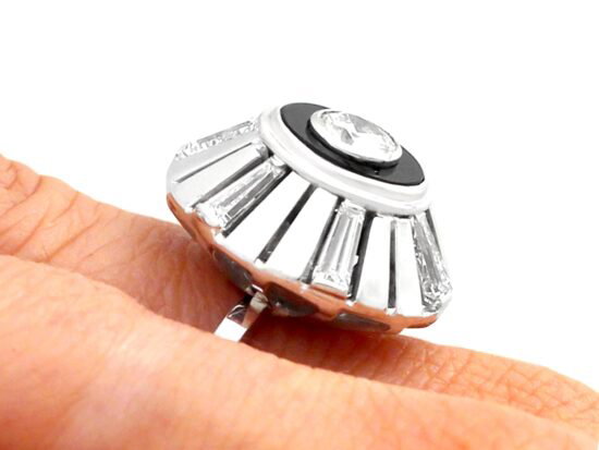 White Gold Black Onyx & Diamond Ring on hand