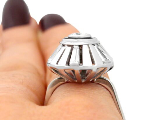 White Gold Black Onyx & Diamond Ring on finger
