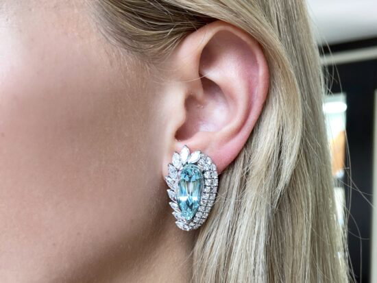 Aquamarine Diamond Earrings White Gold