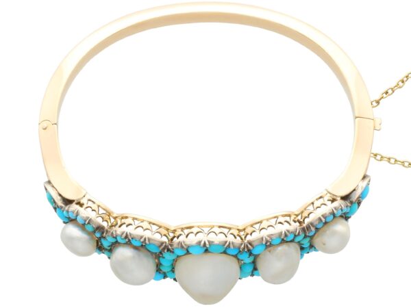 Antique Pearl Turquoise Gold Bangle