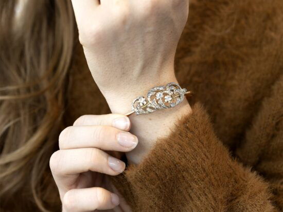 Russian Diamond Gold Bangle On Wrist