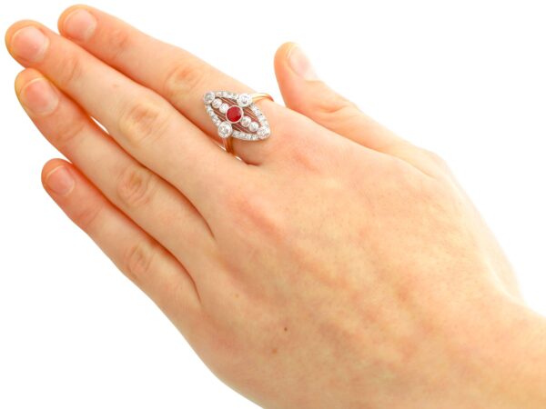 wearing Ruby and Diamond Marquise Ring 1920s