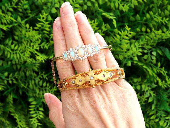 Antique Opal Diamond Gold Bangle