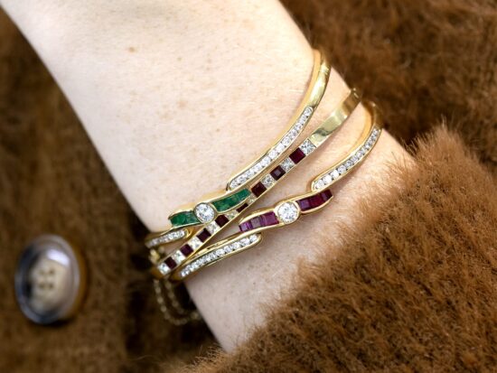 wearing gemstone bangles