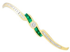 Emerald and Diamond Bangle in Yellow Gold